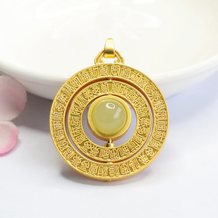 Buddha Stones Hetian Jade Hundred Blessings Fu Character Luck Rotatable Necklace Pendant