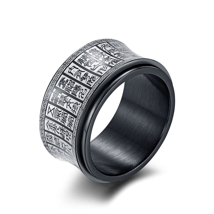 Buddha Stones Tibetan Seal Script Golden Light Mantra Titanium Steel Spinner Balance Ring