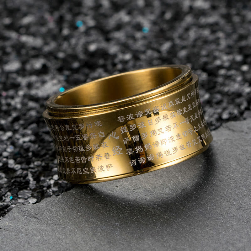 Buddha Stones Tibetan Miniature Scriptures Heart Sutra Titanium Steel Spinner Balance Ring