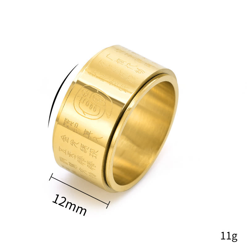 Buddha Stones Tibetan Golden Light Mantra Titanium Steel Smooth Surface Spinner Balance Ring