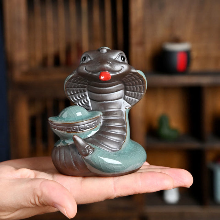 Buddha Stones Year Of The Snake Ingot Fu Character Ceramic Home Decoration