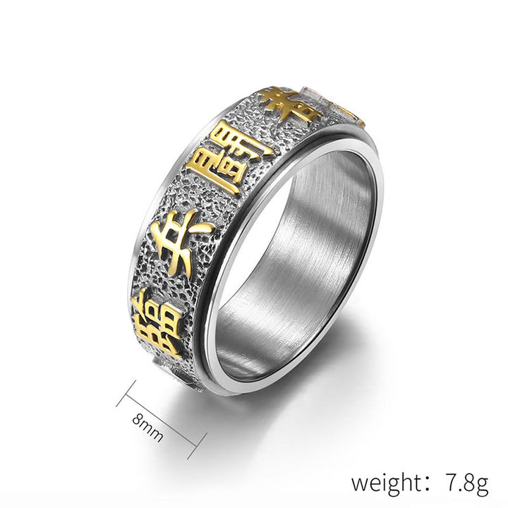 Buddha Stones Tibetan The Nine-word Mantra Yin Yang Pattern Titanium Steel Spinner Balance Ring