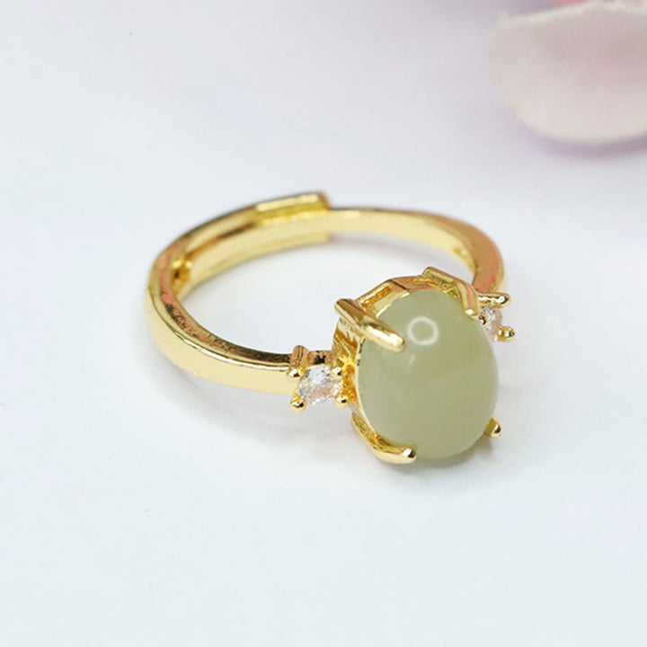 Buddha Stones Natural Hetian Jade Zirconia Egg Copper Prosperity Ring