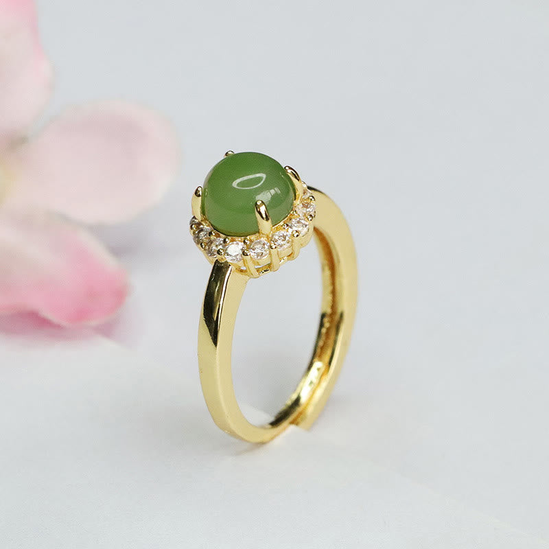 Buddha Stones Natural Hetian Jade Egg Copper Open Luck Prosperity Ring