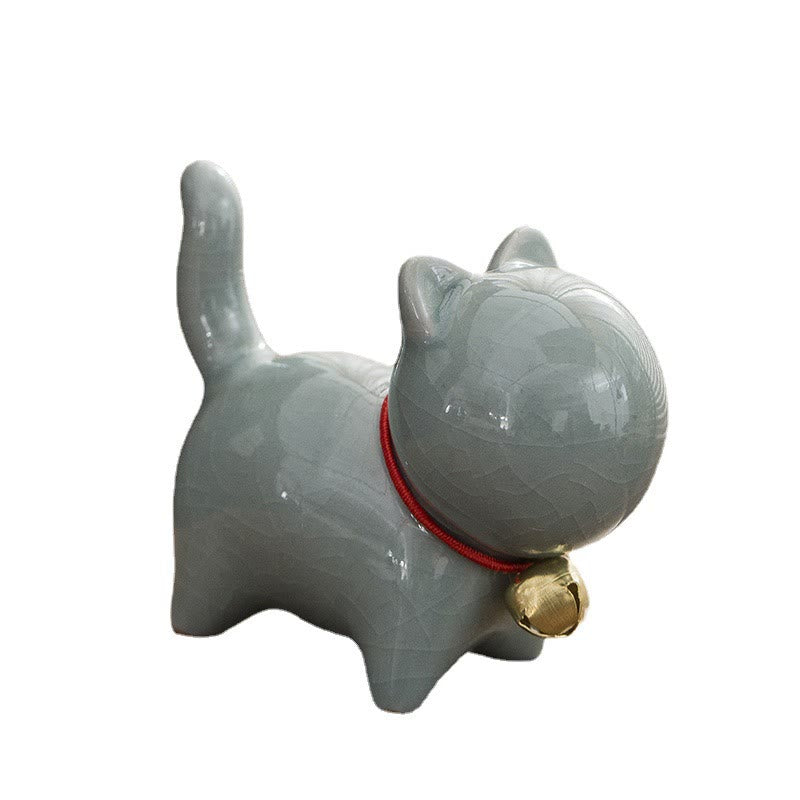 Buddha Stones Mini Cute Lucky Bell Cat Tea Pet Ceramic Home Desk Figurine Decoration - image 17