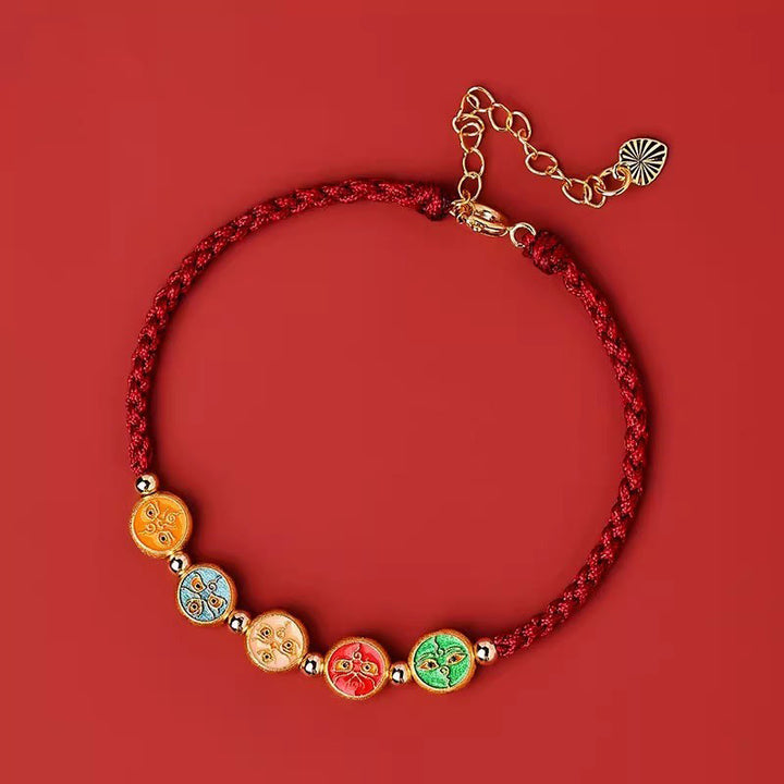 Buddha Stones Red String 925 Sterling Silver Five Ways God Of Wealth Connection Bracelet - Dark Red String(Wrist Circumference: 13-18cm) - image 13