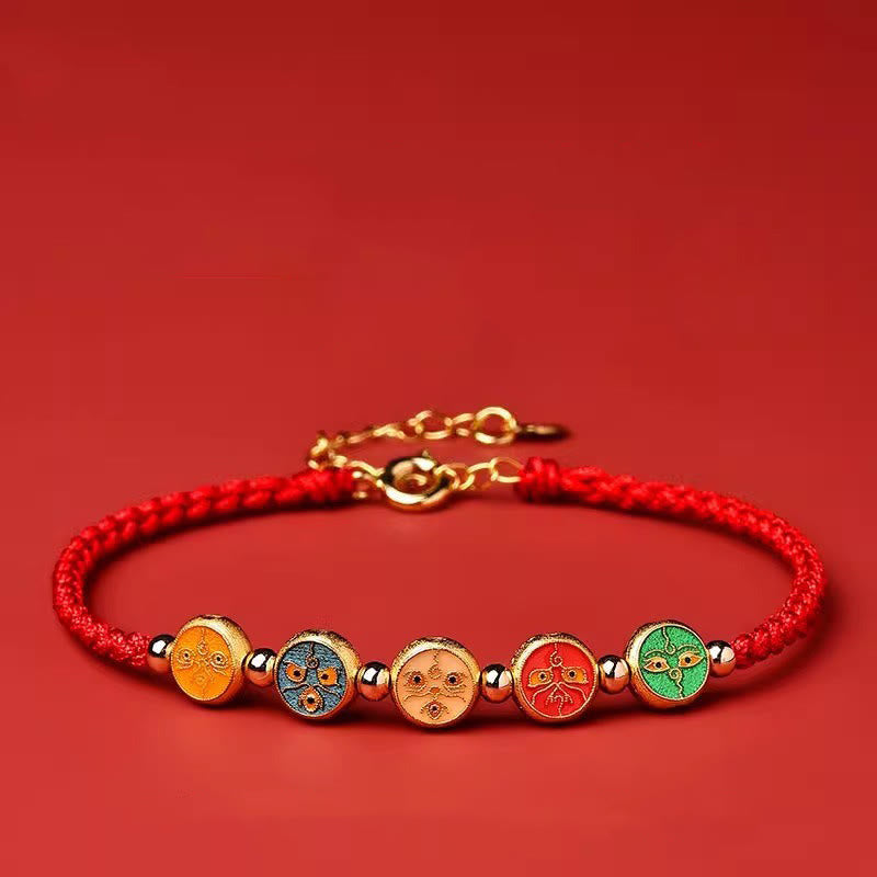 Buddha Stones Red String 925 Sterling Silver Five Ways God Of Wealth Connection Bracelet - image 9