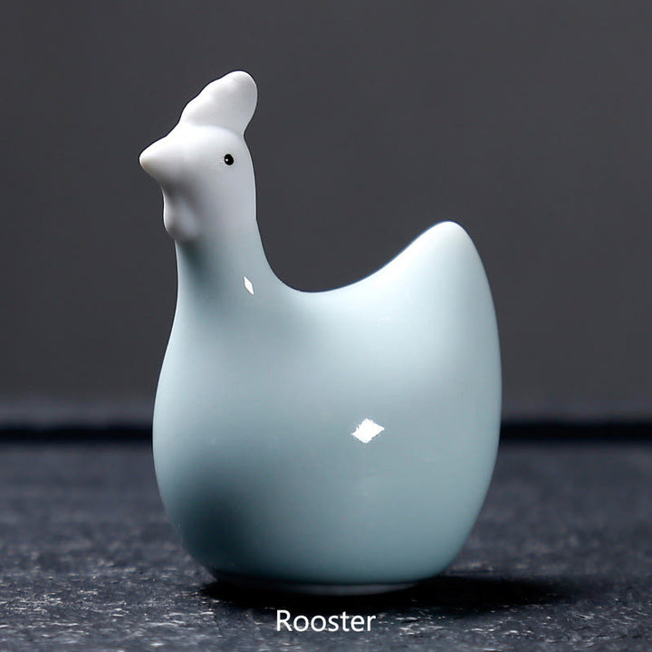 Buddha Stones Chinese Zodiac Ceramic Tea Pet Home Decoration - White Rooster 5.7*7.1cm - image 28