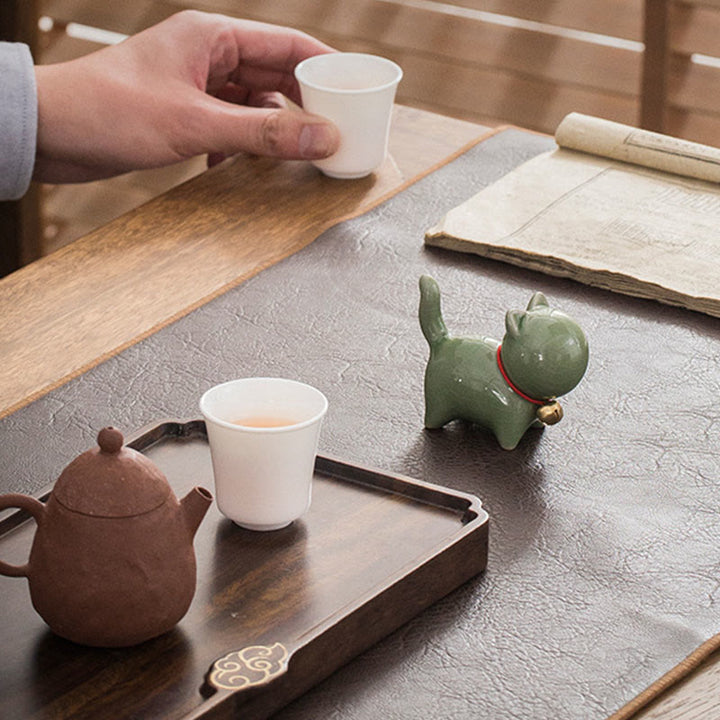 Buddha Stones Mini Cute Lucky Bell Cat Tea Pet Ceramic Home Desk Figurine Decoration - image 5