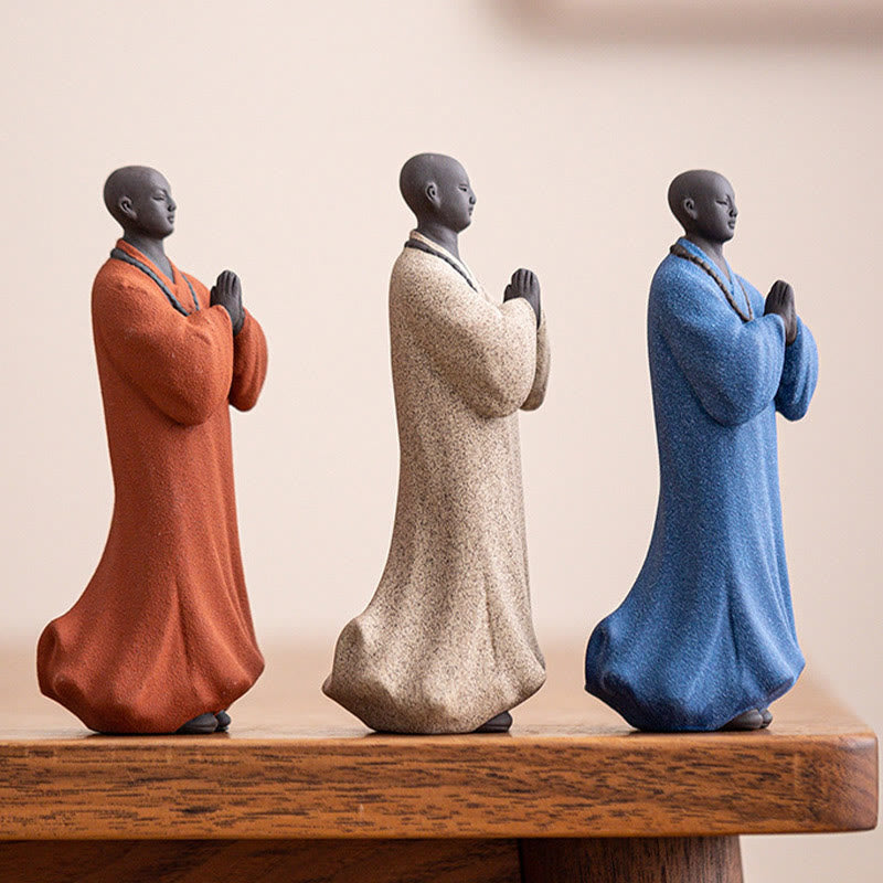 Buddha Stones Meditating Praying Monk Figure Ceramic Compassion Serenity Home Decoration - image 3