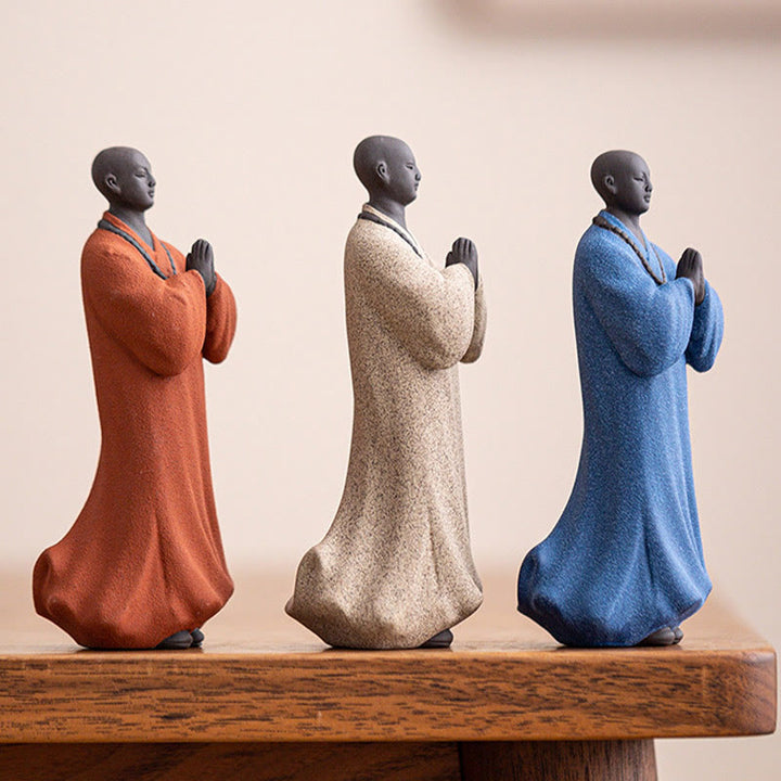 Buddha Stones Meditating Praying Monk Figure Ceramic Compassion Serenity Home Decoration - image 3