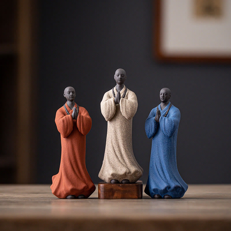 Buddha Stones Meditating Praying Monk Figure Ceramic Compassion Serenity Home Decoration - image 1