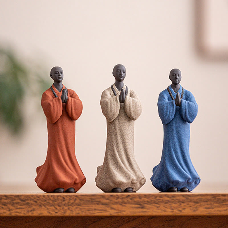 Buddha Stones Meditating Praying Monk Figure Ceramic Compassion Serenity Home Decoration - image 2