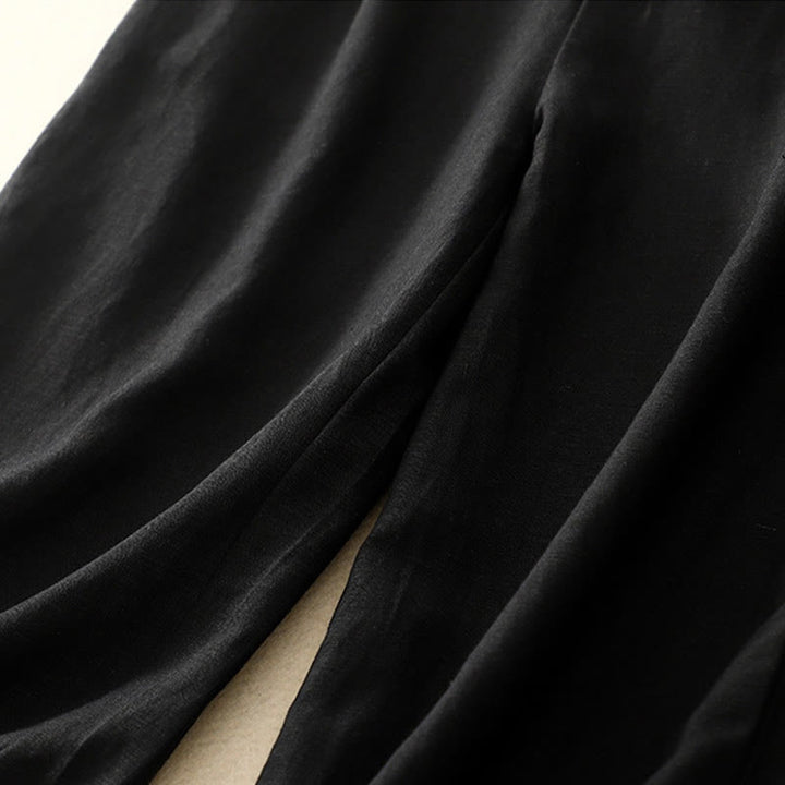 Buddha Stones Solid Color Front Button Back Elastic Cotton Linen Women's Pants With Pockets - image 34