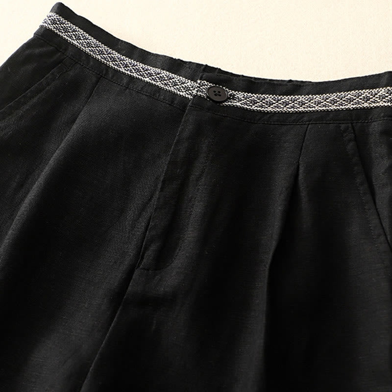 Buddha Stones Solid Color Front Button Back Elastic Cotton Linen Women's Pants With Pockets - image 31