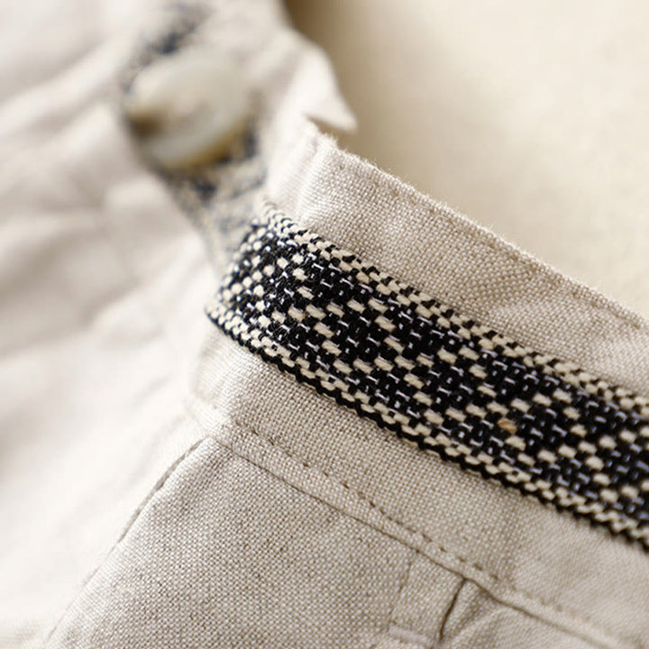 Buddha Stones Solid Color Front Button Back Elastic Cotton Linen Women's Pants With Pockets - image 6