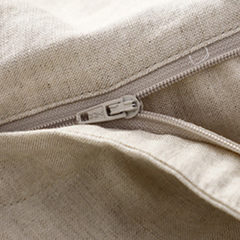 Buddha Stones Solid Color Front Button Back Elastic Cotton Linen Women's Pants With Pockets - image 7