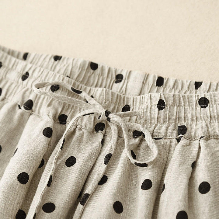 Buddha Stones Casual Black Polka Dots Drawstring Cotton Linen Women's Pants With Pockets - image 3