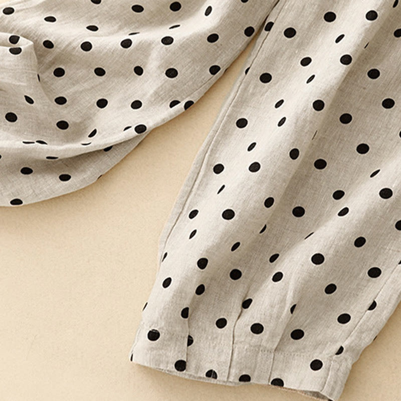 Buddha Stones Casual Black Polka Dots Drawstring Cotton Linen Women's Pants With Pockets - image 12