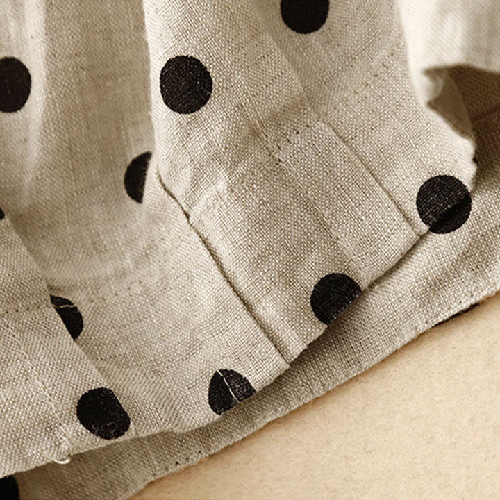 Buddha Stones Casual Black Polka Dots Drawstring Cotton Linen Women's Pants With Pockets - image 4