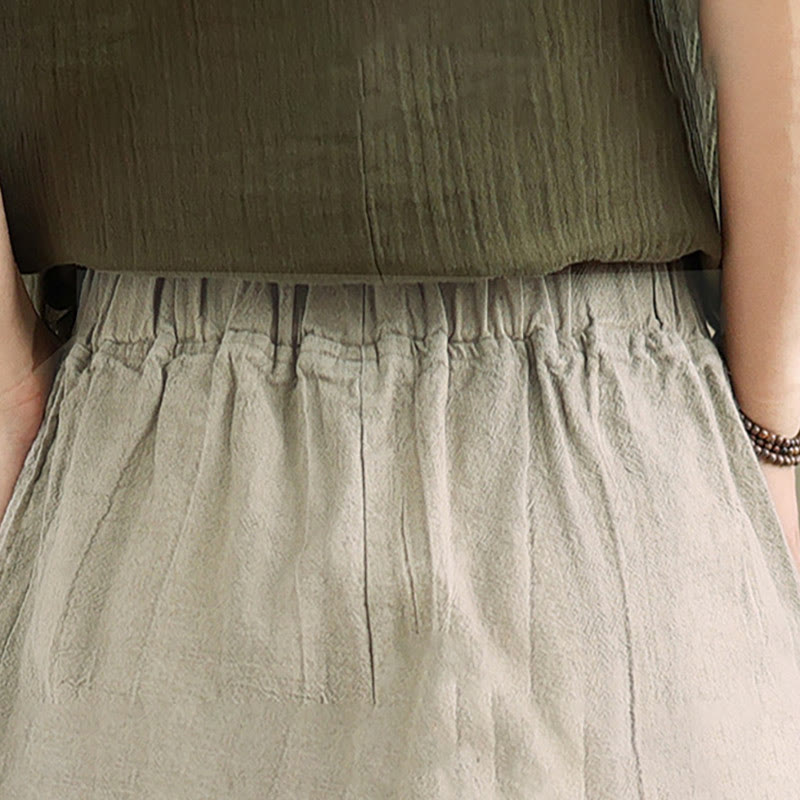 Buddha Stones Plain Color Wrinkled Design Elastic Waistband Cotton Linen Women's Pants With Pockets - image 12