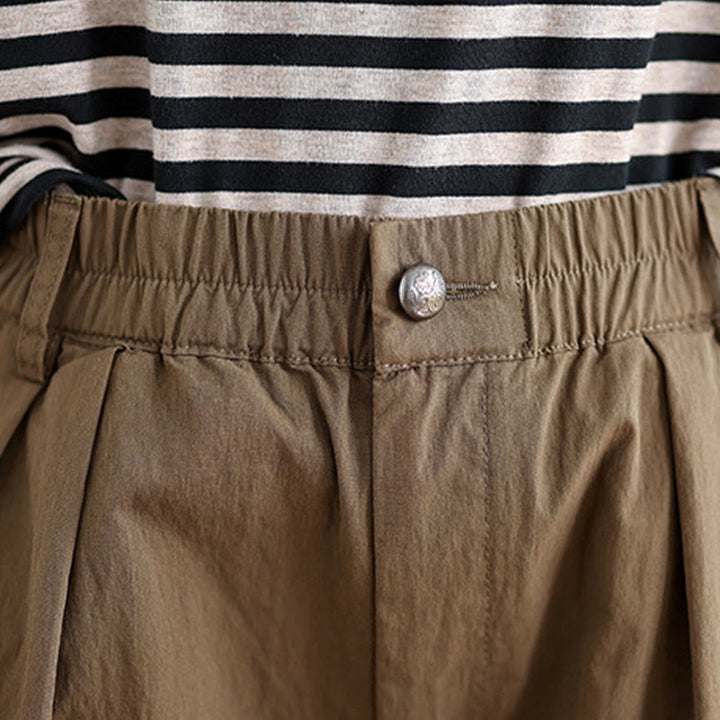 Buddha Stones Casual Solid Color One Top Button Elastic Waistband Women's Pants With Pockets - image 6