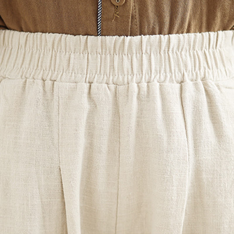 Buddha Stones Casual Solid Color Tapered Elastic Waistband Cotton Linen Women's Pants With Pockets - image 14