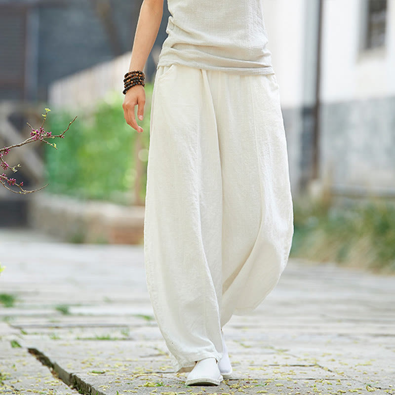 Buddha Stones Casual Plain Color Elastic Waistband Fleece Lined Cotton Ramie Women's Pants With Pockets - image 22