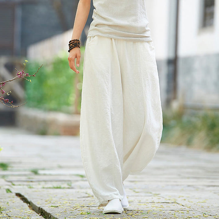 Buddha Stones Casual Plain Color Elastic Waistband Fleece Lined Cotton Ramie Women's Pants With Pockets - image 22