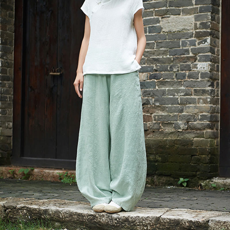 Buddha Stones Casual Plain Color Elastic Waistband Fleece Lined Cotton Ramie Women's Pants With Pockets - image 36