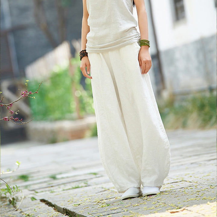 Buddha Stones Casual Plain Color Elastic Waistband Fleece Lined Cotton Ramie Women's Pants With Pockets - image 23