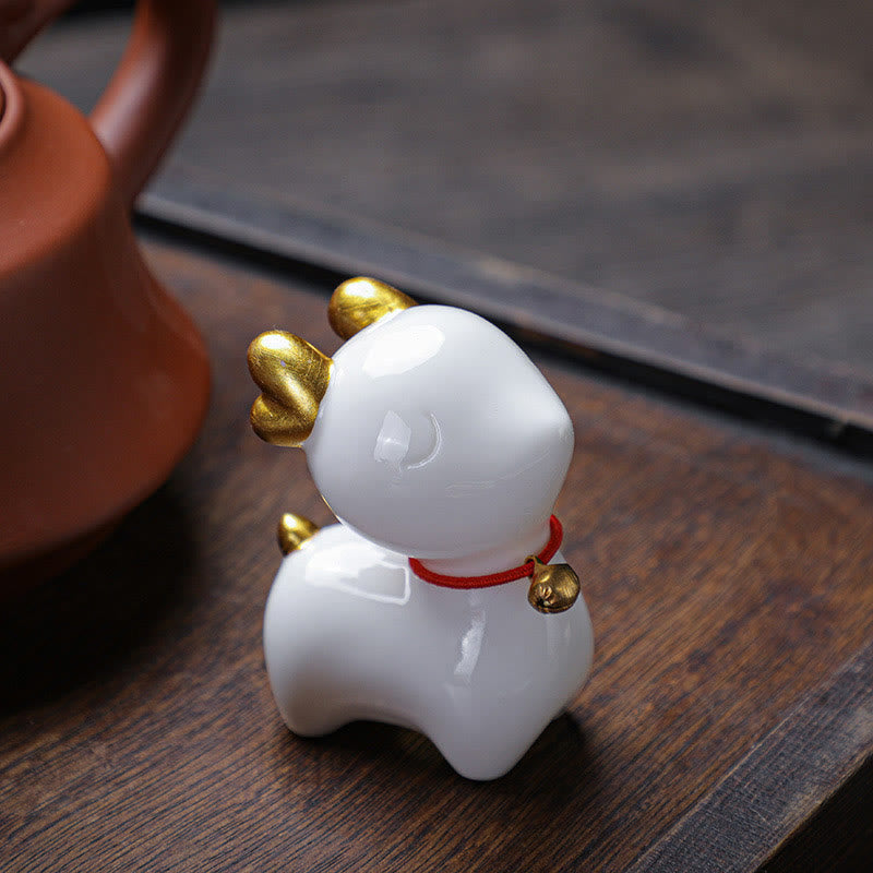 Buddha Stones Mini Deer Tea Pet Ceramic Home Desk Figurine Decoration