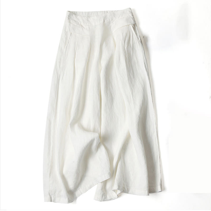 Buddha Stones Plain Color Cotton Linen High Waist Wide Leg Pants With Pockets - White - US16，UK/AU20，EU48 (3XL) - image 24