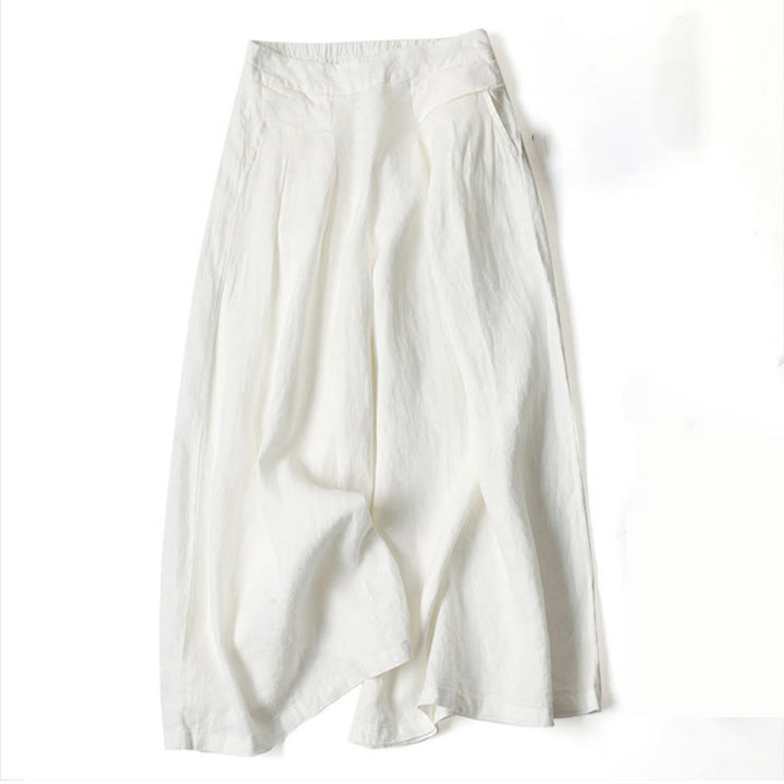 Buddha Stones Plain Color Cotton Linen High Waist Wide Leg Pants With Pockets - White - US16，UK/AU20，EU48 (3XL) - image 24