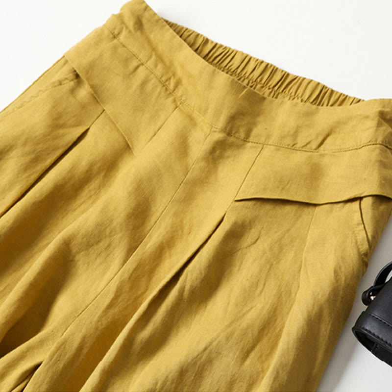 Buddha Stones Plain Color Cotton Linen High Waist Wide Leg Pants With Pockets - image 1