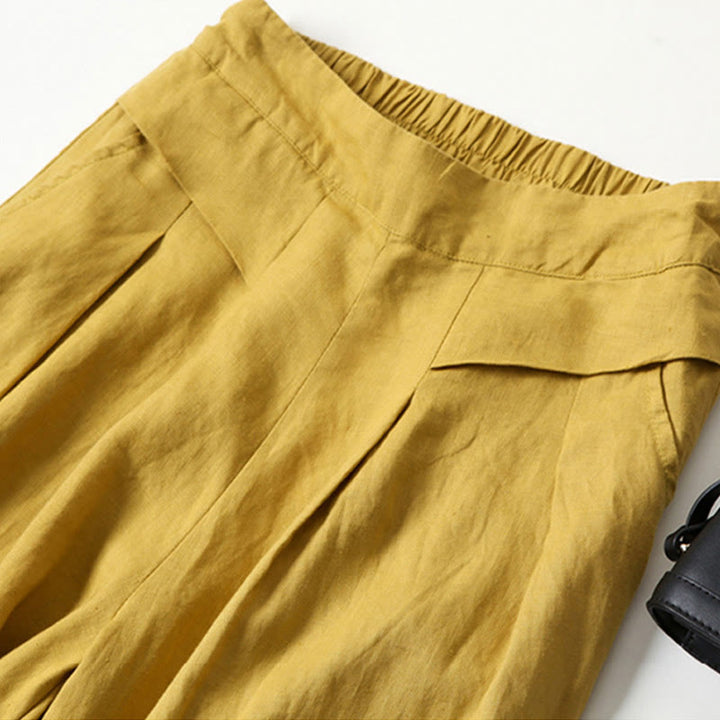 Buddha Stones Plain Color Cotton Linen High Waist Wide Leg Pants With Pockets - image 1