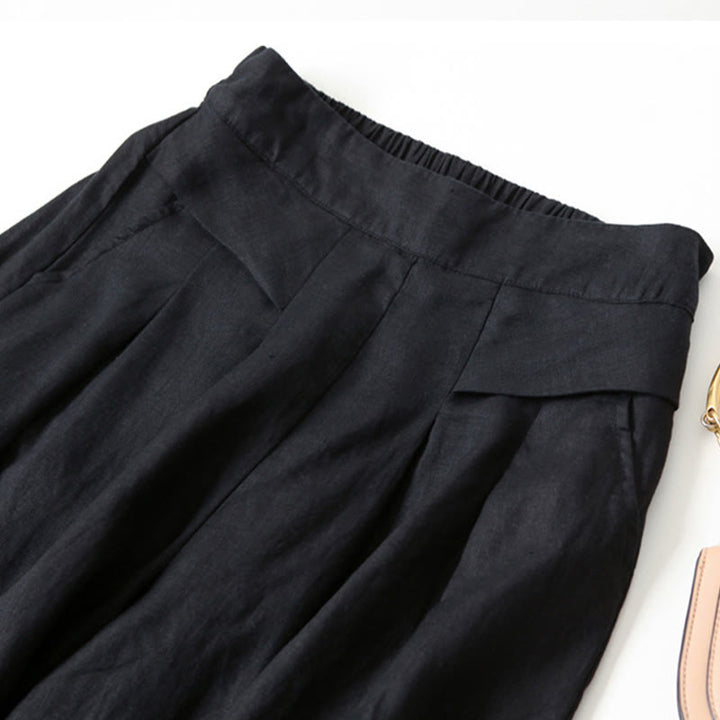 Buddha Stones Plain Color Cotton Linen High Waist Wide Leg Pants With Pockets - image 22