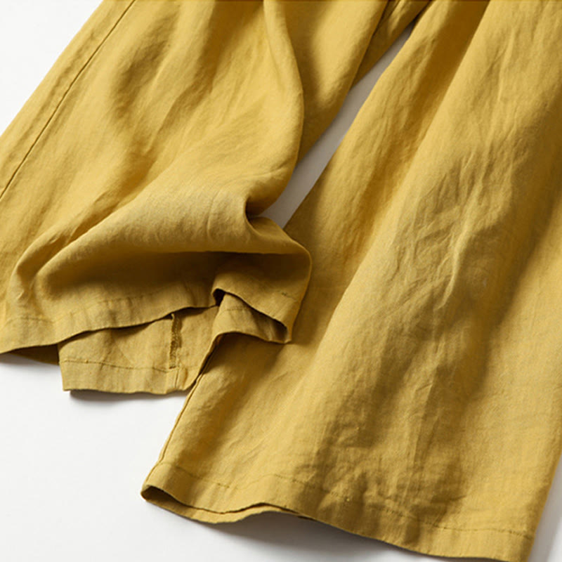 Buddha Stones Plain Color Cotton Linen High Waist Wide Leg Pants With Pockets - image 4