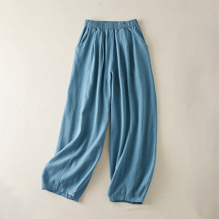 Buddha Stones Plain Color Cotton Linen Women's Pants With Pockets