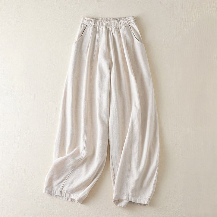 Buddha Stones Plain Color Cotton Linen Women's Pants With Pockets - Beige - US8-10，UK/AU12-14，EU40-42 (2XL) - image 8