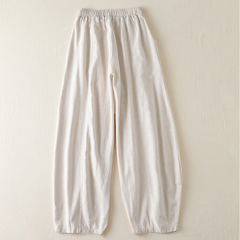 Buddha Stones Plain Color Cotton Linen Women's Pants With Pockets