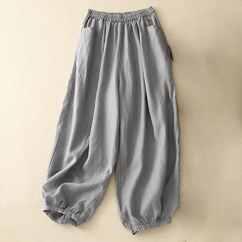 Buddha Stones Casual Plain Solid Color Linen Women's Pants With Pockets - SlateGray - US8-10，UK/AU12-14，EU40-42 (2XL) - image 18