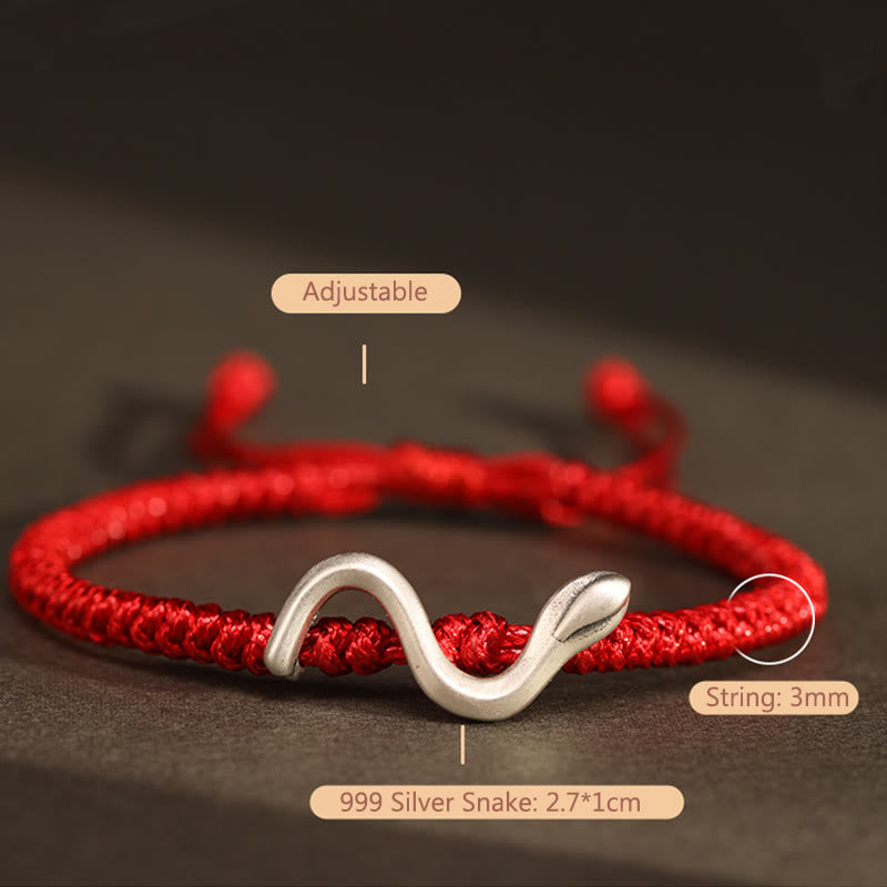 Buddha Stones Red String 999 Sterling Silver Year of the Snake Strength Bracelet