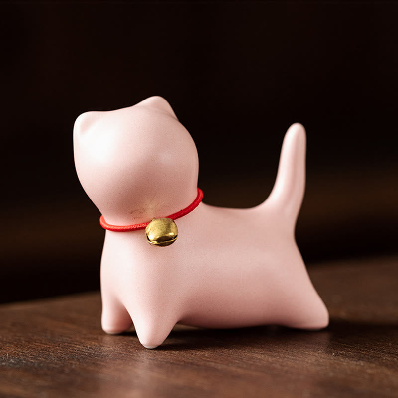 Buddha Stones Mini Cute Standing Lying Cat Tea Pet Ceramic Home Desk Figurine Decoration - Standing Cat 5*2.5*4.5cm - Pink - image 10
