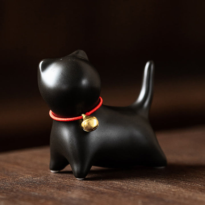 Buddha Stones Mini Cute Standing Lying Cat Tea Pet Ceramic Home Desk Figurine Decoration - Standing Cat 5*2.5*4.5cm - Black - image 14
