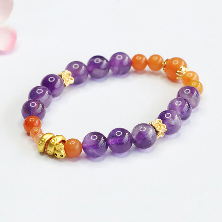 Buddha Stones Amethyst Golden Silk Jade Year of the Snake Balance Bracelet