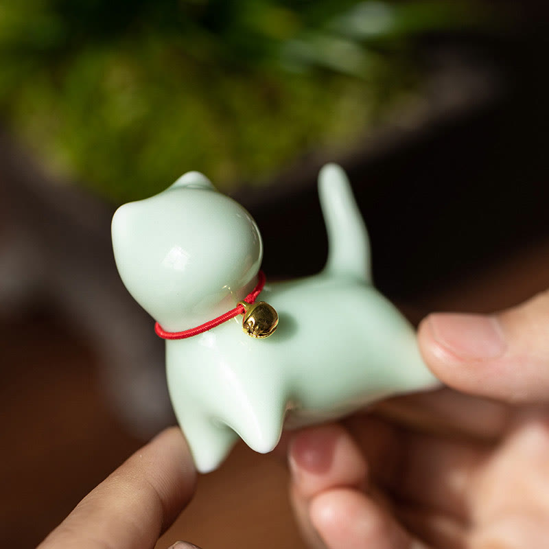 Buddha Stones Mini Cute Standing Lying Cat Tea Pet Ceramic Home Desk Figurine Decoration - image 4