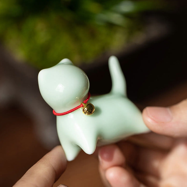 Buddha Stones Mini Cute Standing Lying Cat Tea Pet Ceramic Home Desk Figurine Decoration - image 4