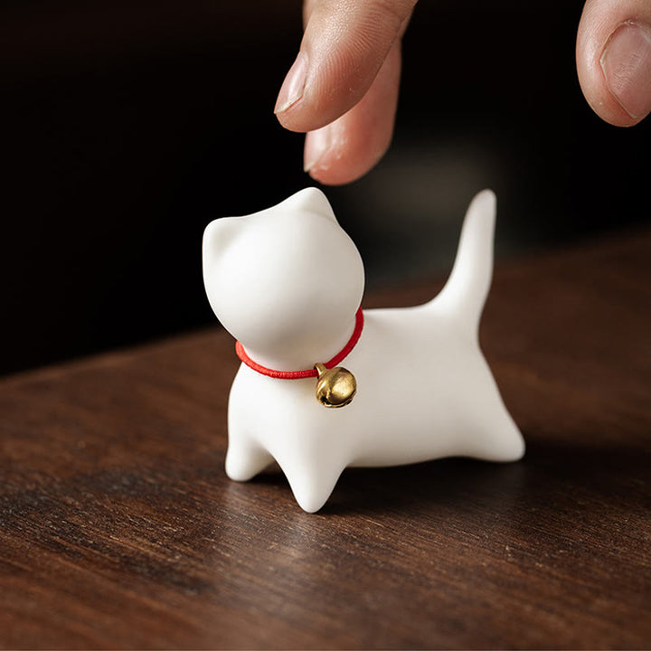 Buddha Stones Mini Cute Standing Lying Cat Tea Pet Ceramic Home Desk Figurine Decoration - image 7