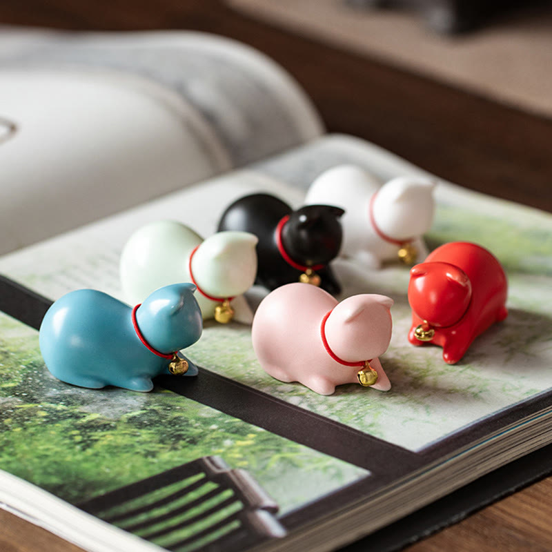 Buddha Stones Mini Cute Standing Lying Cat Tea Pet Ceramic Home Desk Figurine Decoration - image 18